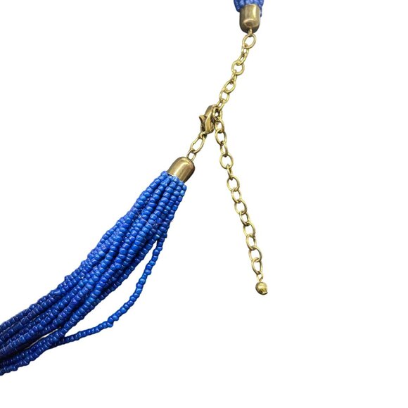 Blue Gold Beaded Layered Multi Strand Necklace Gold Tone Evening Party/Cocktail - Picture 5 of 5